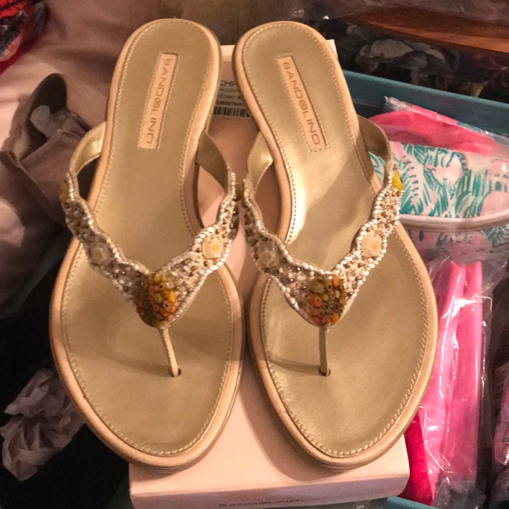 Bandolino Leather Natural Beaded Shoes Size 9